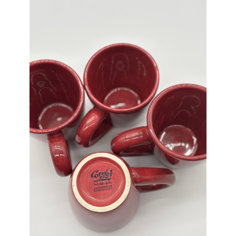 Corsica Tabletops Unlimited Hand Painted Coffee Mug Red Set of 4‎